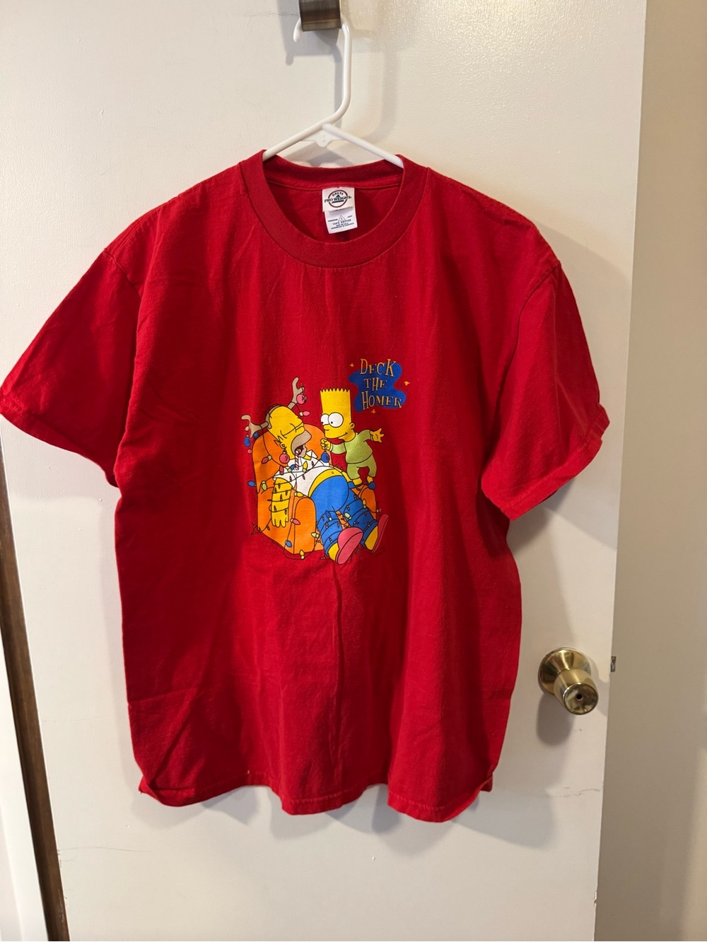 The Simpsons Bart & Homer Christmas Santa T-Shirt Red Size Large Holiday Tee